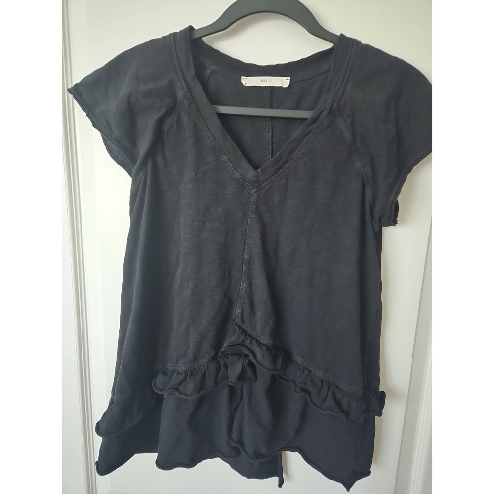 Wilt slub cotton knit raw edge hem tiered ruffle raw finish